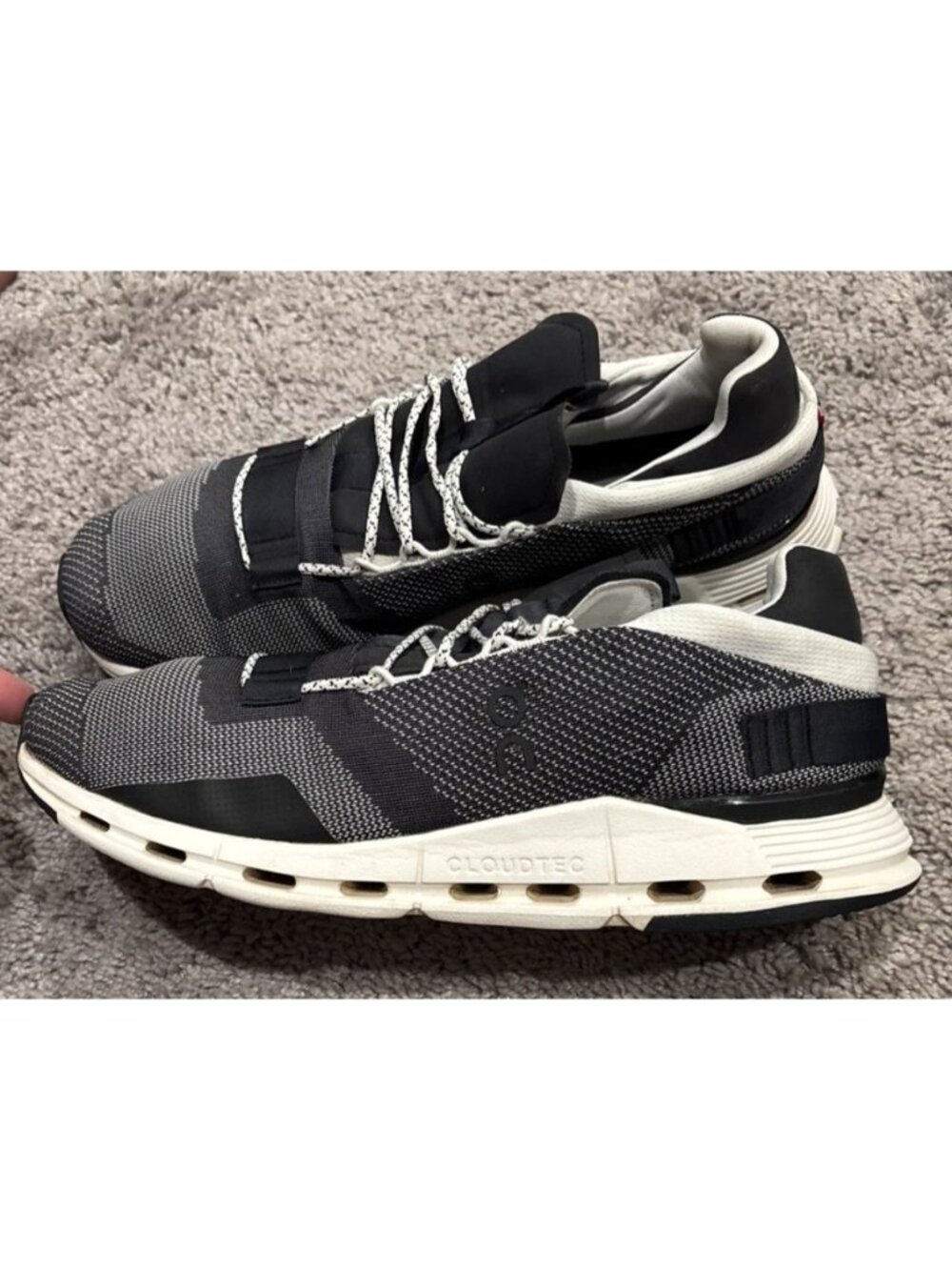 On Cloudnova Mens Size 13 US Black White Athletic Running Shoes Sneakers